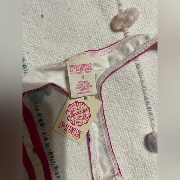 PINK Vintage Victoria's Secret Pink and White Low-Rise Thong - Picture 4 of 4